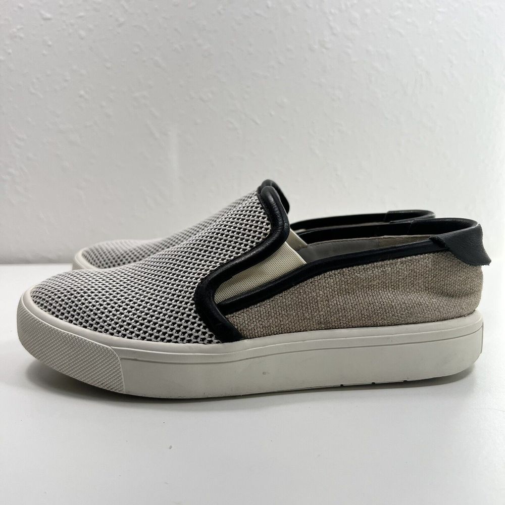 Vince Women's Bram Slip On Shoe Size 5.5 White Mesh Black Leather Sneaker Loafer